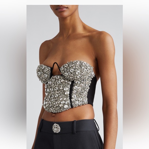 $1995 AREA Crystal Embroidered Bustier Top Black size XS See Measure On Picture - Picture 12 of 15